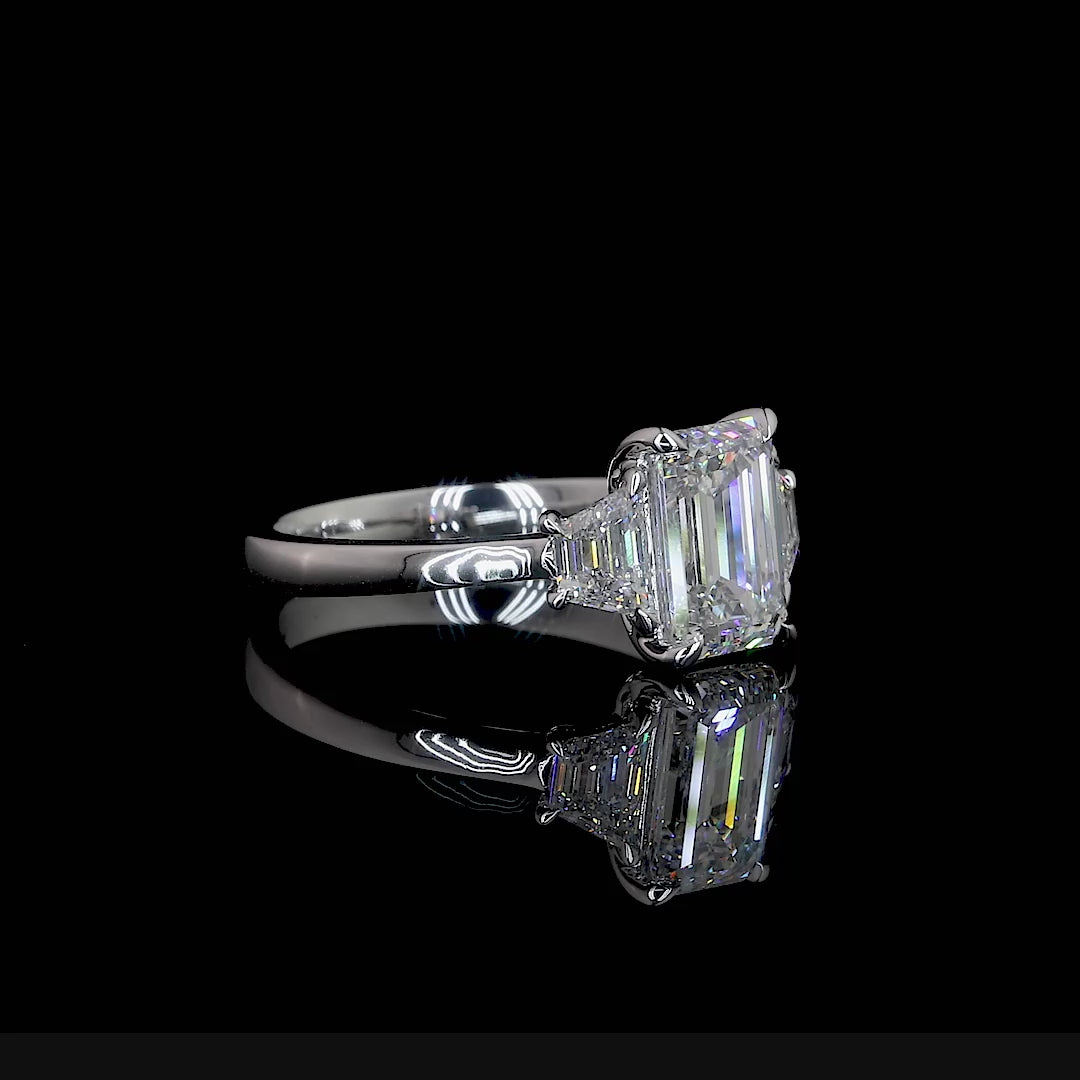 CATHERINE | 4.99ct Emerald Diamond 3-Stone Engagement Ring in| 18K Gold